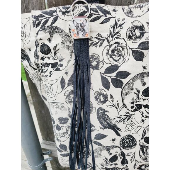 Handmade boho Boston terrier Leather Fringe Western bag charm, Long keychain - Picture 4 of 4